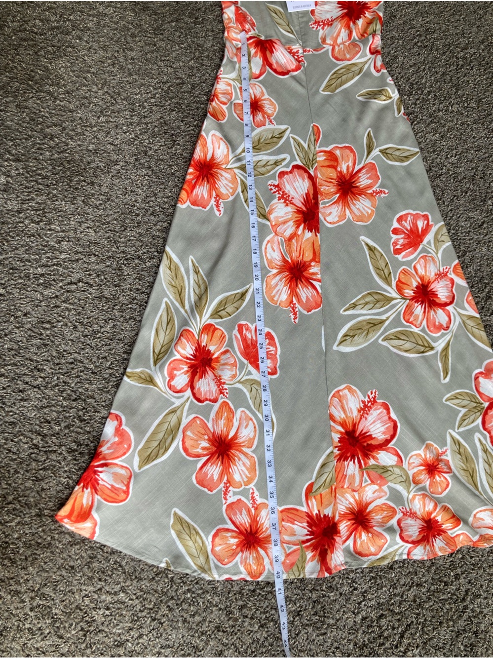 Paper Heart Boho Floral Midi Dress Green Orange Hibiscus XS NWT - Picture 7 of 12